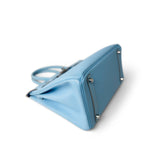 Hermes Handbag Blue Birkin 30 Bleu Celeste Epsom Palladium Plated O Square Stamp - Redeluxe
