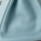Hermes Handbag Blue Birkin 30 Blue Ciel Clemence Palladium Plated M Square Stamp - Redeluxe