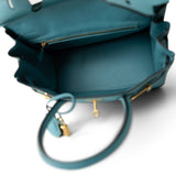 Hermes Handbag Blue Birkin 30 Veau Togo Blue Atoll Gold Plated T Stamp - Redeluxe
