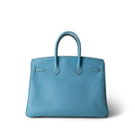 Hermes Handbag Blue Birkin 35 Bleu Celeste Epsom Palladium Plated D Square Stamp - Redeluxe