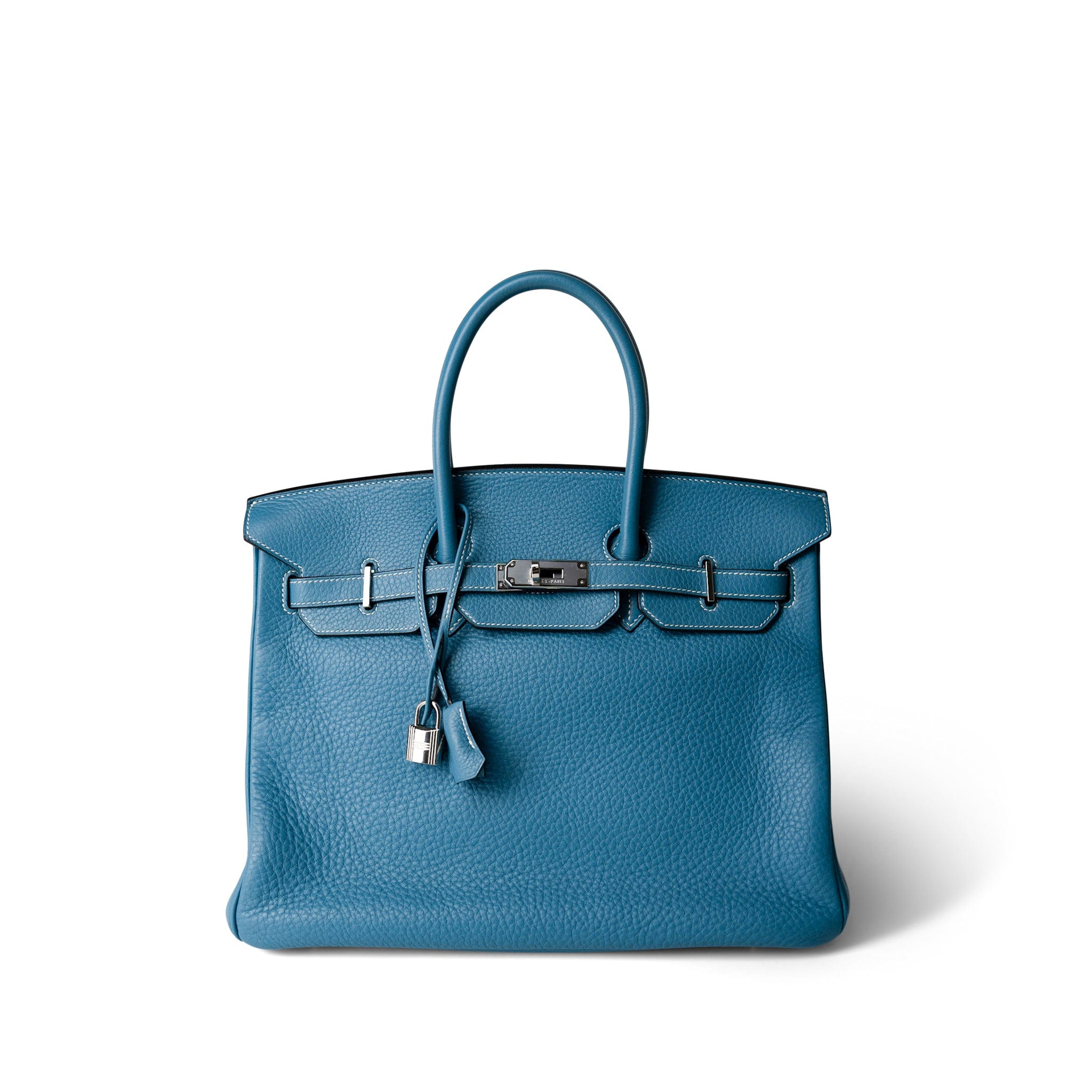 Hermes Handbag Blue Birkin 35 Bleu Jean Togo Palladium Plated H Square Stamp - Redeluxe