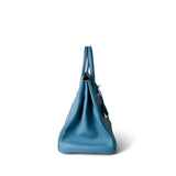 Hermes Handbag Blue Birkin 35 Bleu Jean Togo Palladium Plated H Square Stamp - Redeluxe