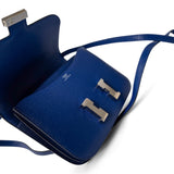 Hermes Handbag Blue / Constance Constance 18 7T Bleu Electrique Chèvre Leather Palladium Plated U Stamp - Redeluxe