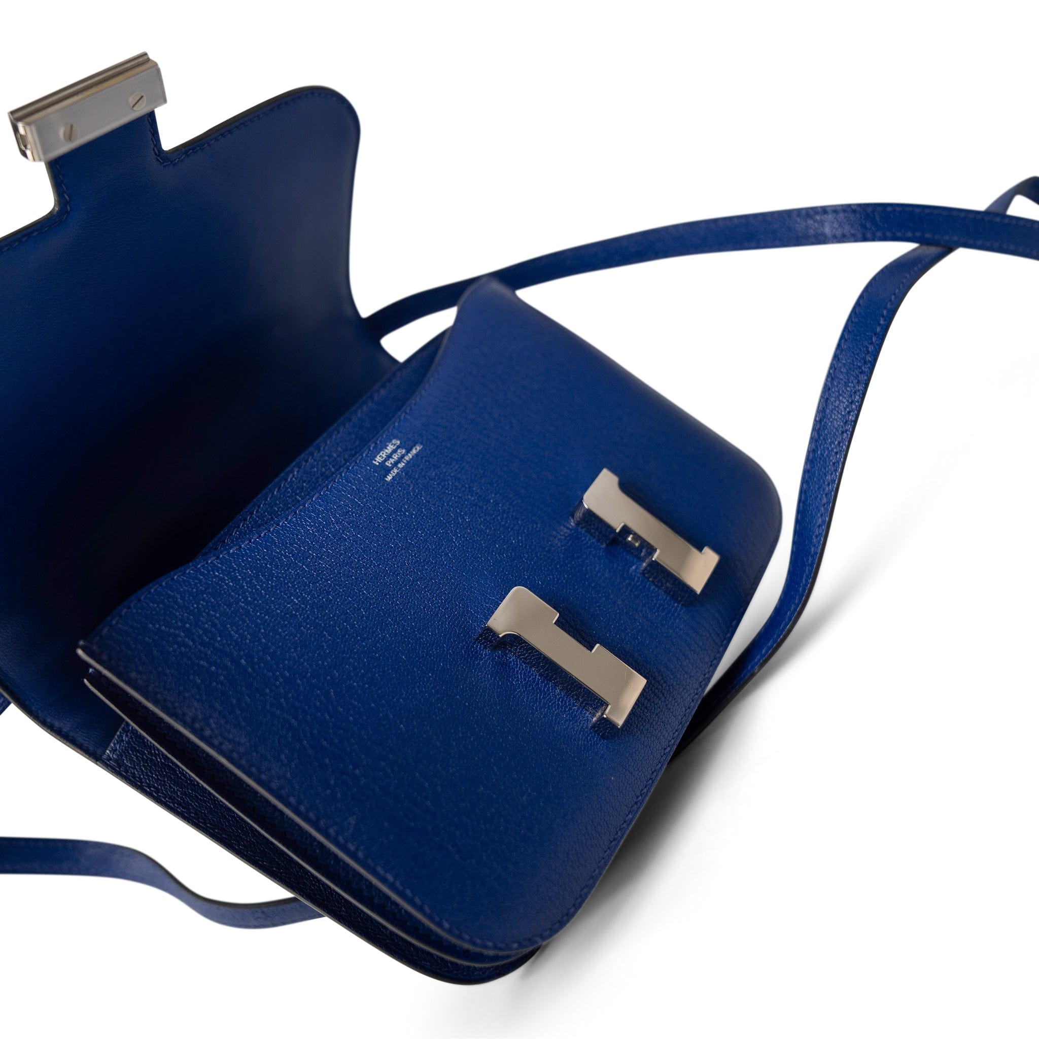 Hermes Handbag Blue / Constance Constance 18 7T Bleu Electrique Chèvre Leather Palladium Plated U Stamp - Redeluxe