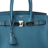 Hermes Handbag Blue Hermes Birkin 30 Blue Jean Veau Epsom Leather Palladium Hardware G Square Stamp - Redeluxe