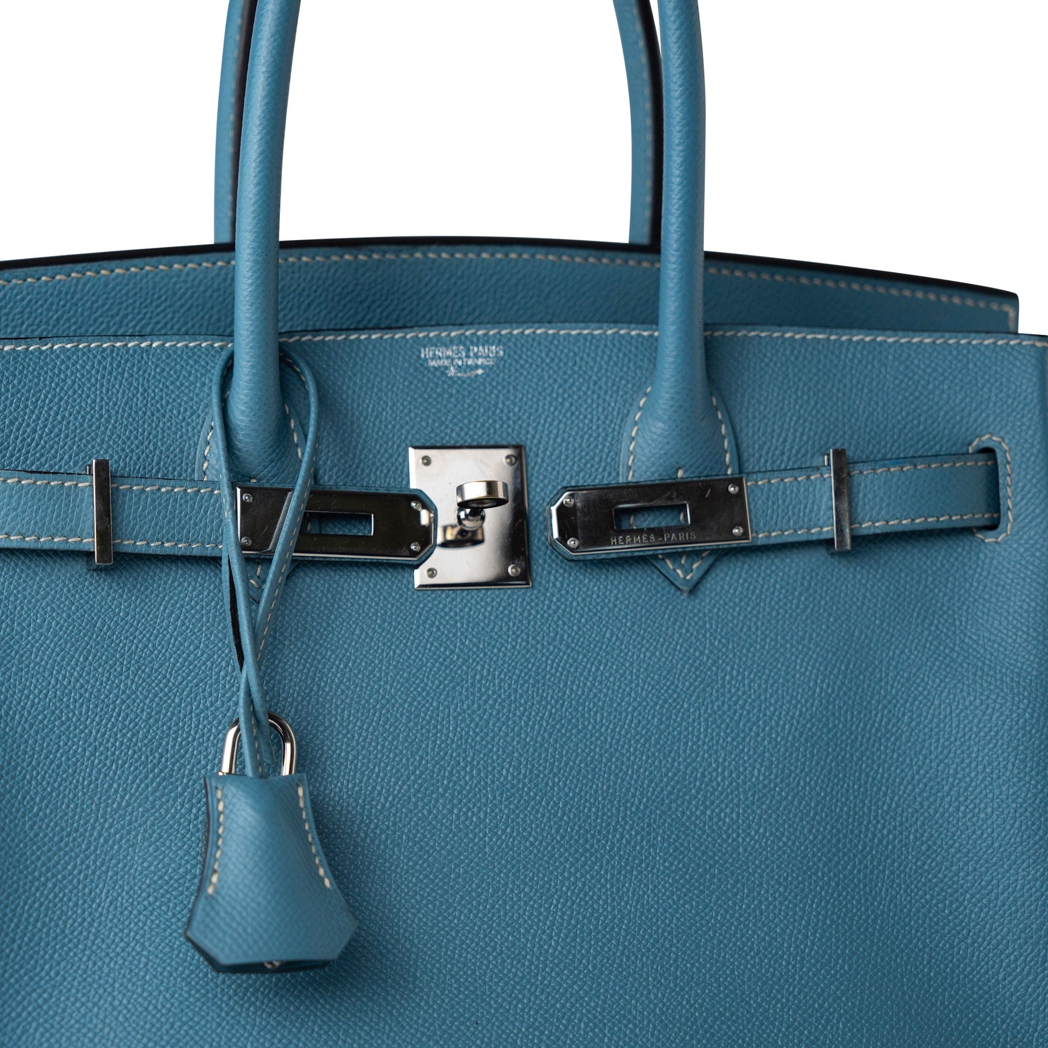 Hermes Handbag Blue Hermes Birkin 30 Blue Jean Veau Epsom Leather Palladium Hardware G Square Stamp - Redeluxe