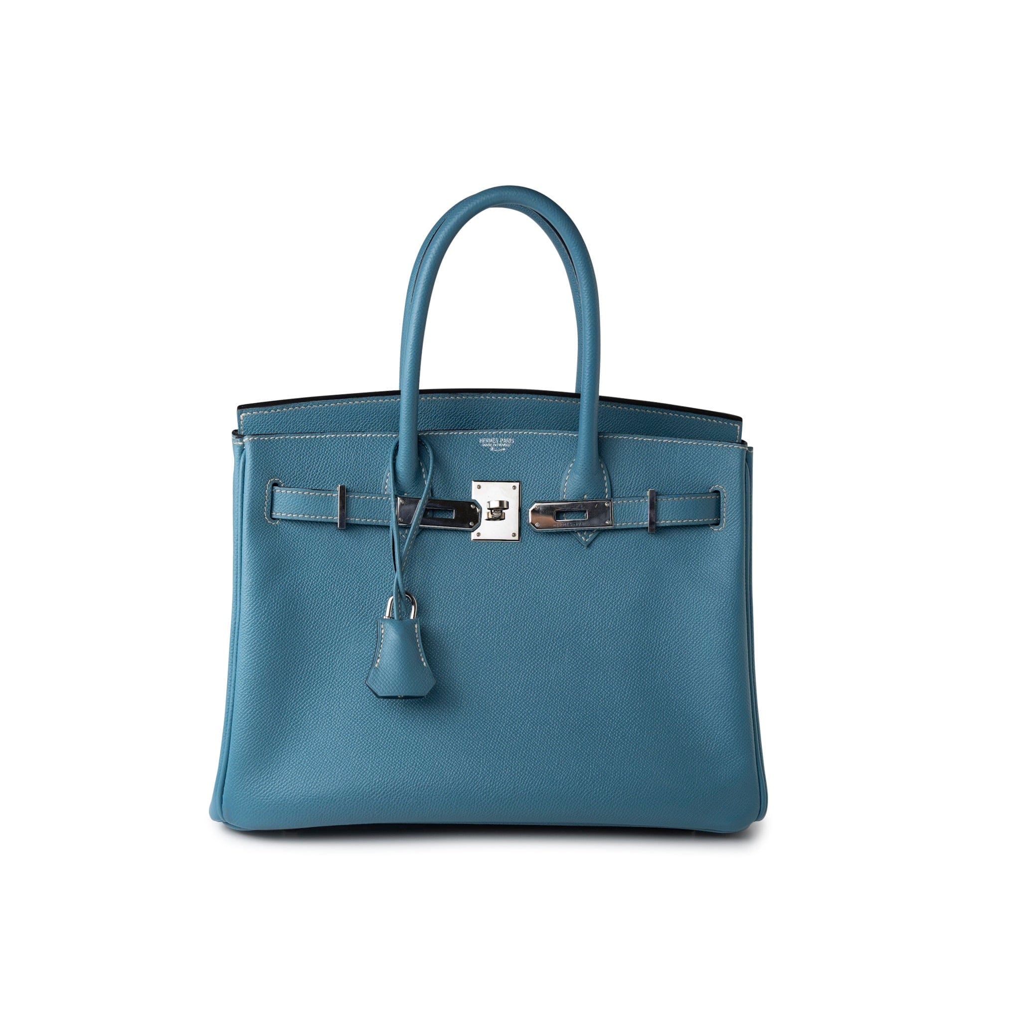 Hermes Handbag Blue Hermes Birkin 30 Blue Jean Veau Epsom Leather Palladium Hardware G Square Stamp - Redeluxe