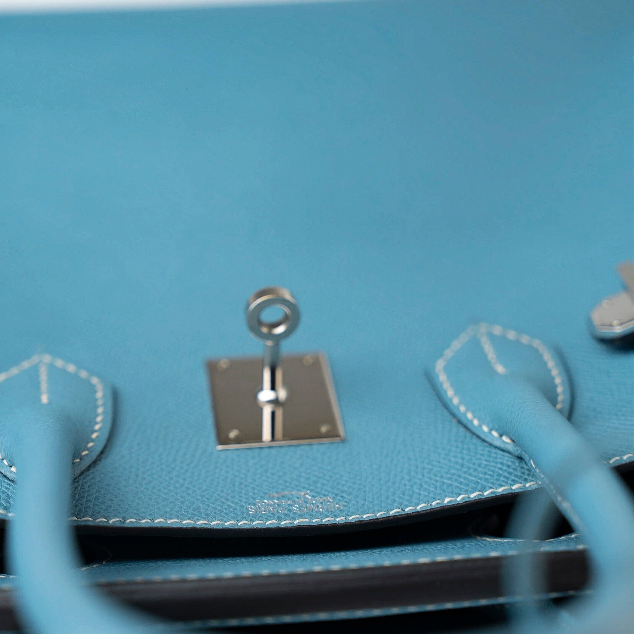 Hermes Handbag Blue Hermes Birkin 30 Blue Jean Veau Epsom Leather Palladium Hardware G Square Stamp - Redeluxe