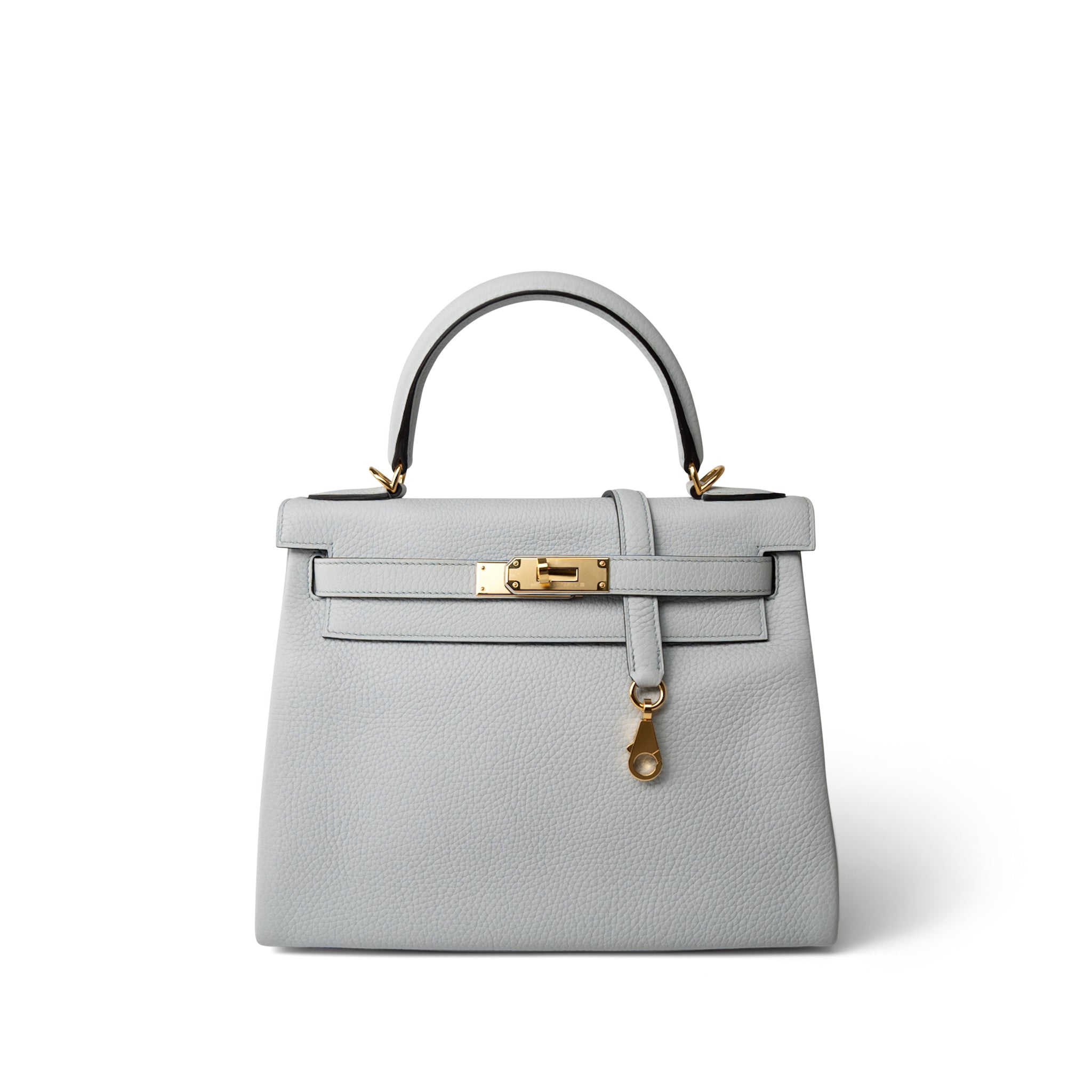 Hermes Handbag Blue Kelly 28 Bleu Pale Clemence Gold Plated U Stamp - Redeluxe