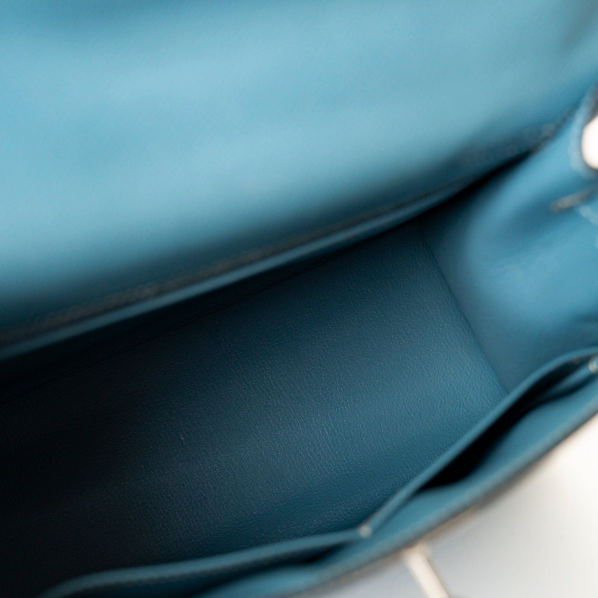 Hermes Handbag Blue Kelly 28 Sellier Blue Jean Veau Epsom Leather Palladium Hardware M Square Stamp - Redeluxe