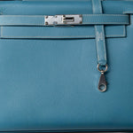 Hermes Handbag Blue Kelly 28 Sellier Blue Jean Veau Epsom Leather Palladium Hardware M Square Stamp - Redeluxe