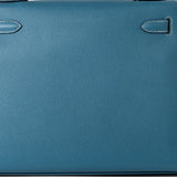Hermes Handbag Blue Kelly 28 Sellier Blue Jean Veau Epsom Leather Palladium Hardware M Square Stamp - Redeluxe