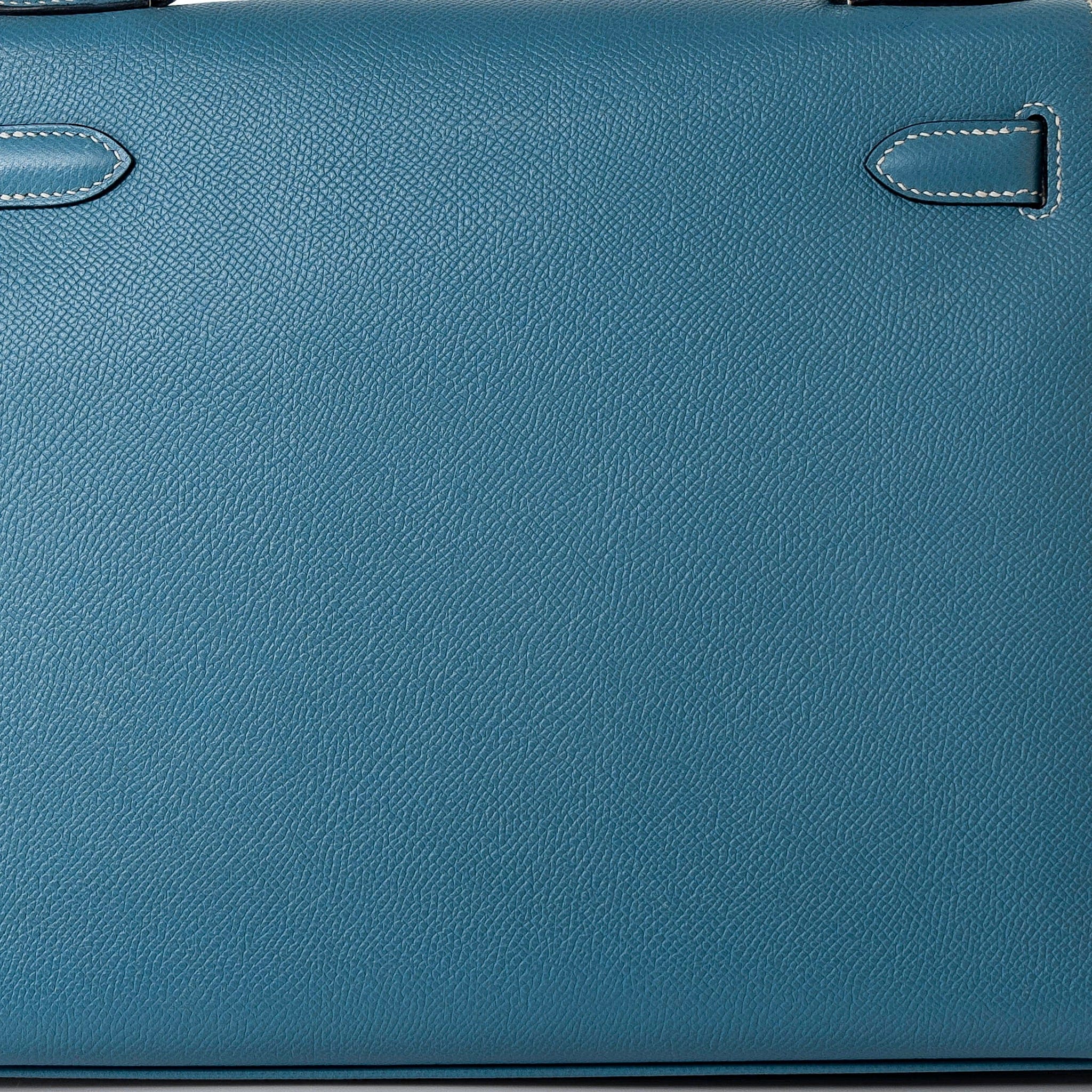 Hermes Handbag Blue Kelly 28 Sellier Blue Jean Veau Epsom Leather Palladium Hardware M Square Stamp - Redeluxe