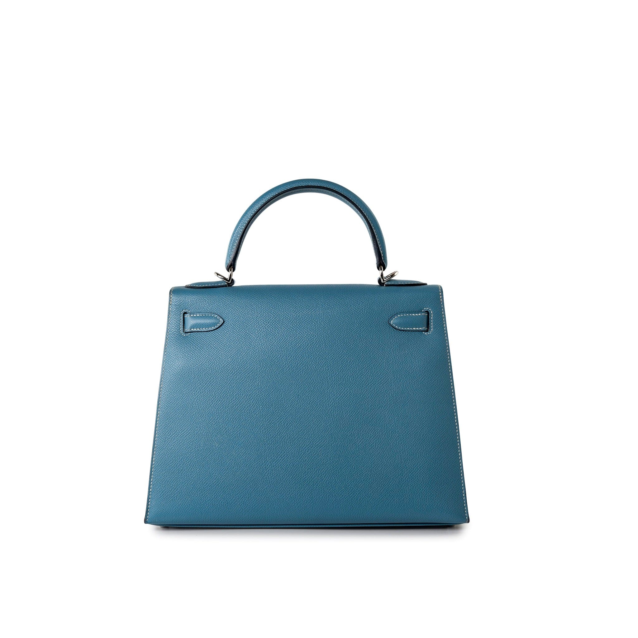 Hermes Handbag Blue Kelly 28 Sellier Blue Jean Veau Epsom Leather Palladium Hardware M Square Stamp - Redeluxe