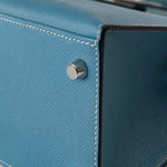 Hermes Handbag Blue Kelly 28 Sellier Blue Jean Veau Epsom Leather Palladium Hardware M Square Stamp - Redeluxe