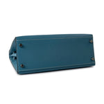 Hermes Handbag Blue Kelly 28 Sellier Blue Jean Veau Epsom Leather Palladium Hardware M Square Stamp - Redeluxe