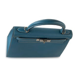Hermes Handbag Blue Kelly 28 Sellier Blue Jean Veau Epsom Leather Palladium Hardware M Square Stamp - Redeluxe