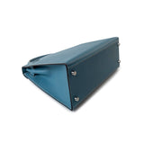 Hermes Handbag Blue Kelly 28 Sellier Blue Jean Veau Epsom Leather Palladium Hardware M Square Stamp - Redeluxe
