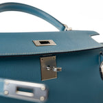 Hermes Handbag Blue Kelly 28 Sellier Blue Jean Veau Epsom Leather Palladium Hardware M Square Stamp - Redeluxe