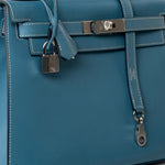 Hermes Handbag Blue Kelly 28 Sellier Blue Jean Veau Epsom Leather Palladium Hardware M Square Stamp - Redeluxe