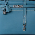 Hermes Handbag Blue Kelly 28 Sellier Blue Jean Veau Epsom Leather Palladium Hardware M Square Stamp - Redeluxe