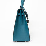 Hermes Handbag Blue Kelly Sellier 25 Vert Bosphore Veau Epsom Palladium Plated Hardware D Stamp - Redeluxe