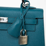 Hermes Handbag Blue Kelly Sellier 25 Vert Bosphore Veau Epsom Palladium Plated Hardware D Stamp - Redeluxe