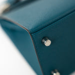 Hermes Handbag Blue Kelly Sellier 25 Vert Bosphore Veau Epsom Palladium Plated Hardware D Stamp - Redeluxe