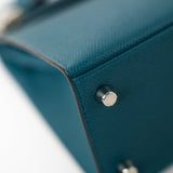 Hermes Handbag Blue Kelly Sellier 25 Vert Bosphore Veau Epsom Palladium Plated Hardware D Stamp - Redeluxe