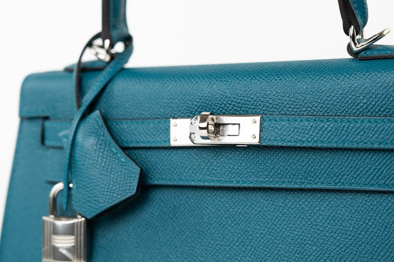 Hermes Handbag Blue Kelly Sellier 25 Vert Bosphore Veau Epsom Palladium Plated Hardware D Stamp - Redeluxe