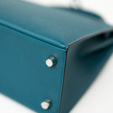 Hermes Handbag Blue Kelly Sellier 25 Vert Bosphore Veau Epsom Palladium Plated Hardware D Stamp - Redeluxe