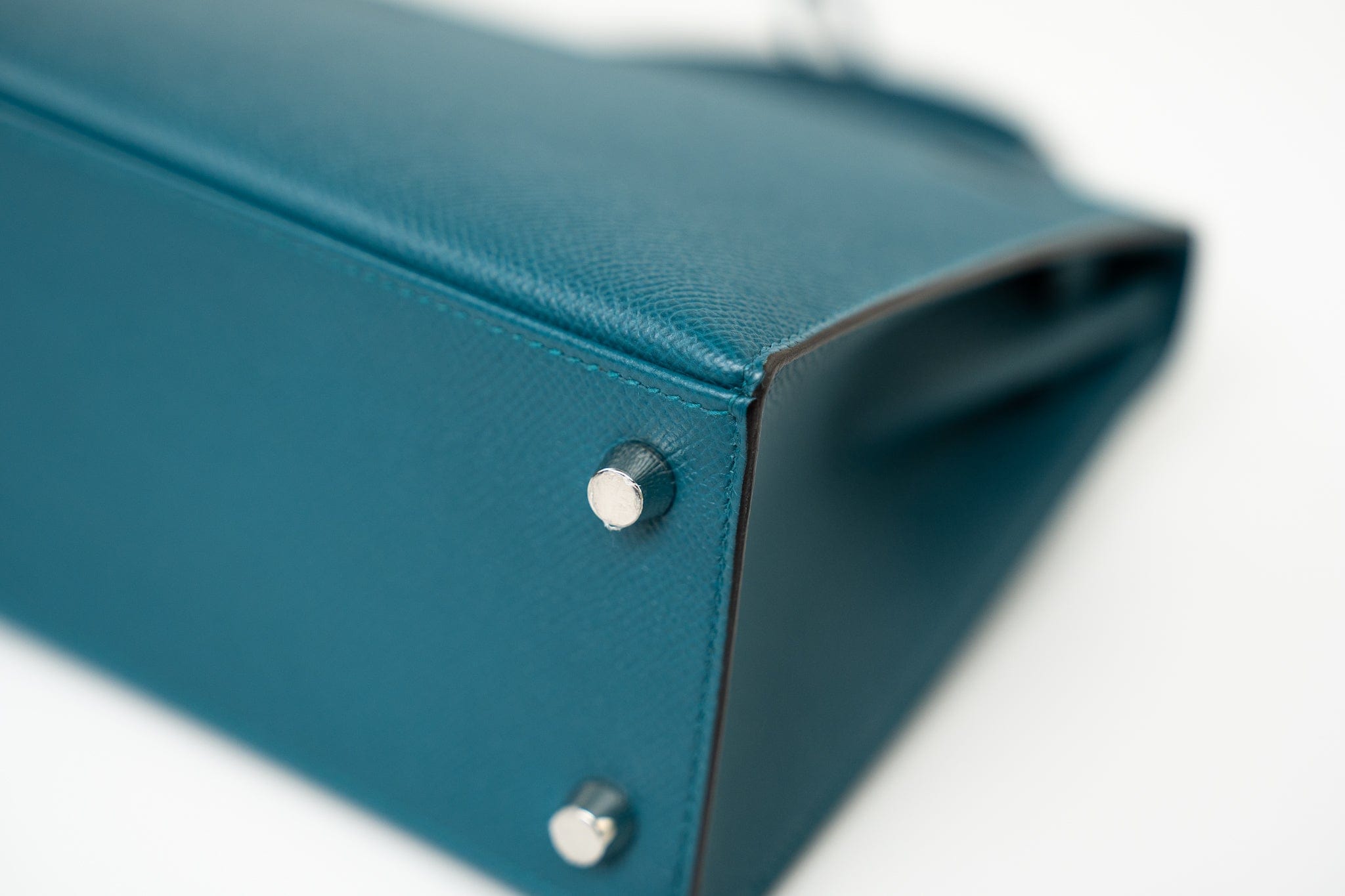 Hermes Handbag Blue Kelly Sellier 25 Vert Bosphore Veau Epsom Palladium Plated Hardware D Stamp - Redeluxe