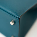 Hermes Handbag Blue Kelly Sellier 25 Vert Bosphore Veau Epsom Palladium Plated Hardware D Stamp - Redeluxe