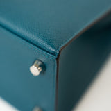 Hermes Handbag Blue Kelly Sellier 25 Vert Bosphore Veau Epsom Palladium Plated Hardware D Stamp - Redeluxe