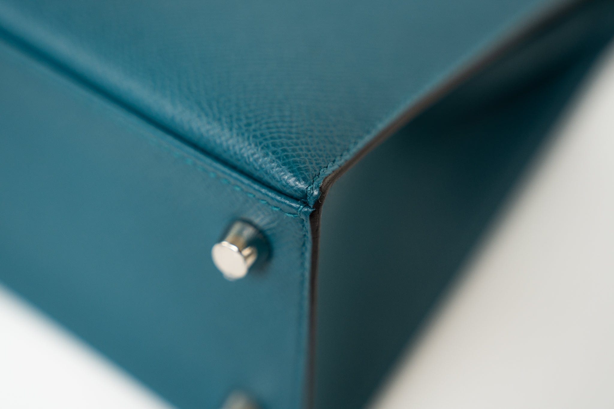 Hermes Handbag Blue Kelly Sellier 25 Vert Bosphore Veau Epsom Palladium Plated Hardware D Stamp - Redeluxe