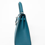 Hermes Handbag Blue Kelly Sellier 25 Vert Bosphore Veau Epsom Palladium Plated Hardware D Stamp - Redeluxe