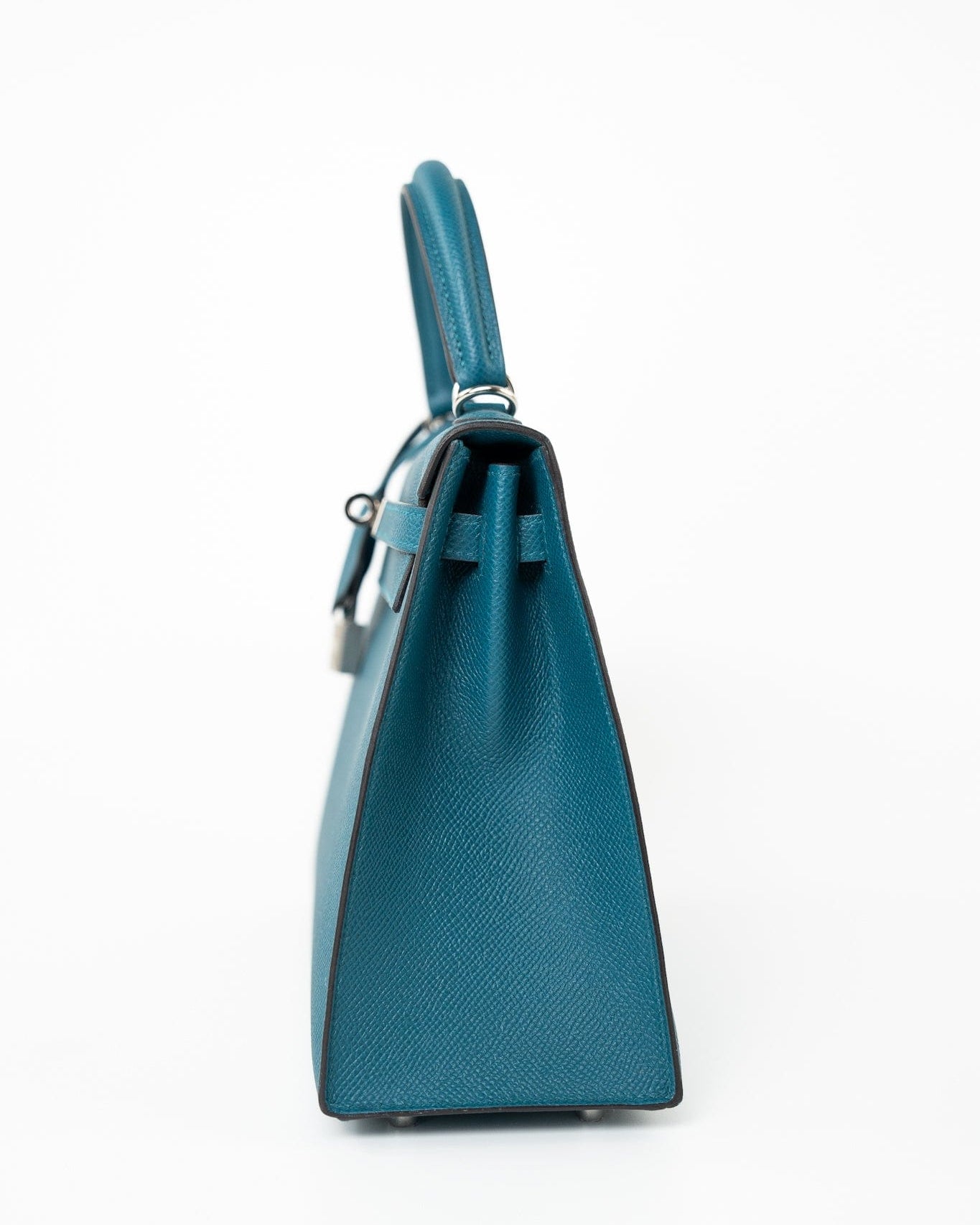 Hermes Handbag Blue Kelly Sellier 25 Vert Bosphore Veau Epsom Palladium Plated Hardware D Stamp - Redeluxe