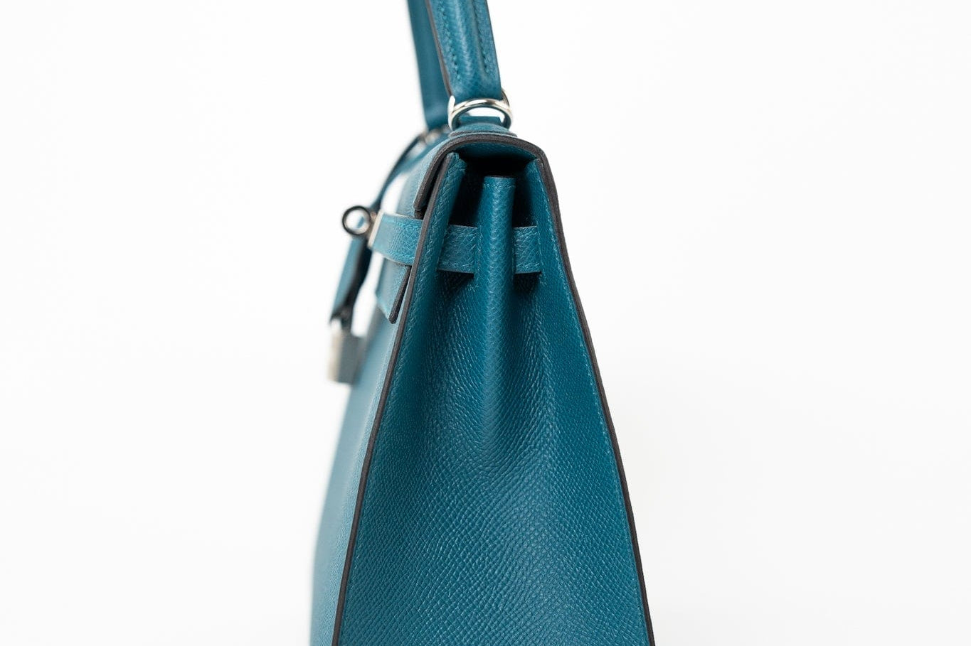 Hermes Handbag Blue Kelly Sellier 25 Vert Bosphore Veau Epsom Palladium Plated Hardware D Stamp - Redeluxe