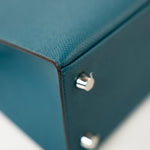 Hermes Handbag Blue Kelly Sellier 25 Vert Bosphore Veau Epsom Palladium Plated Hardware D Stamp - Redeluxe