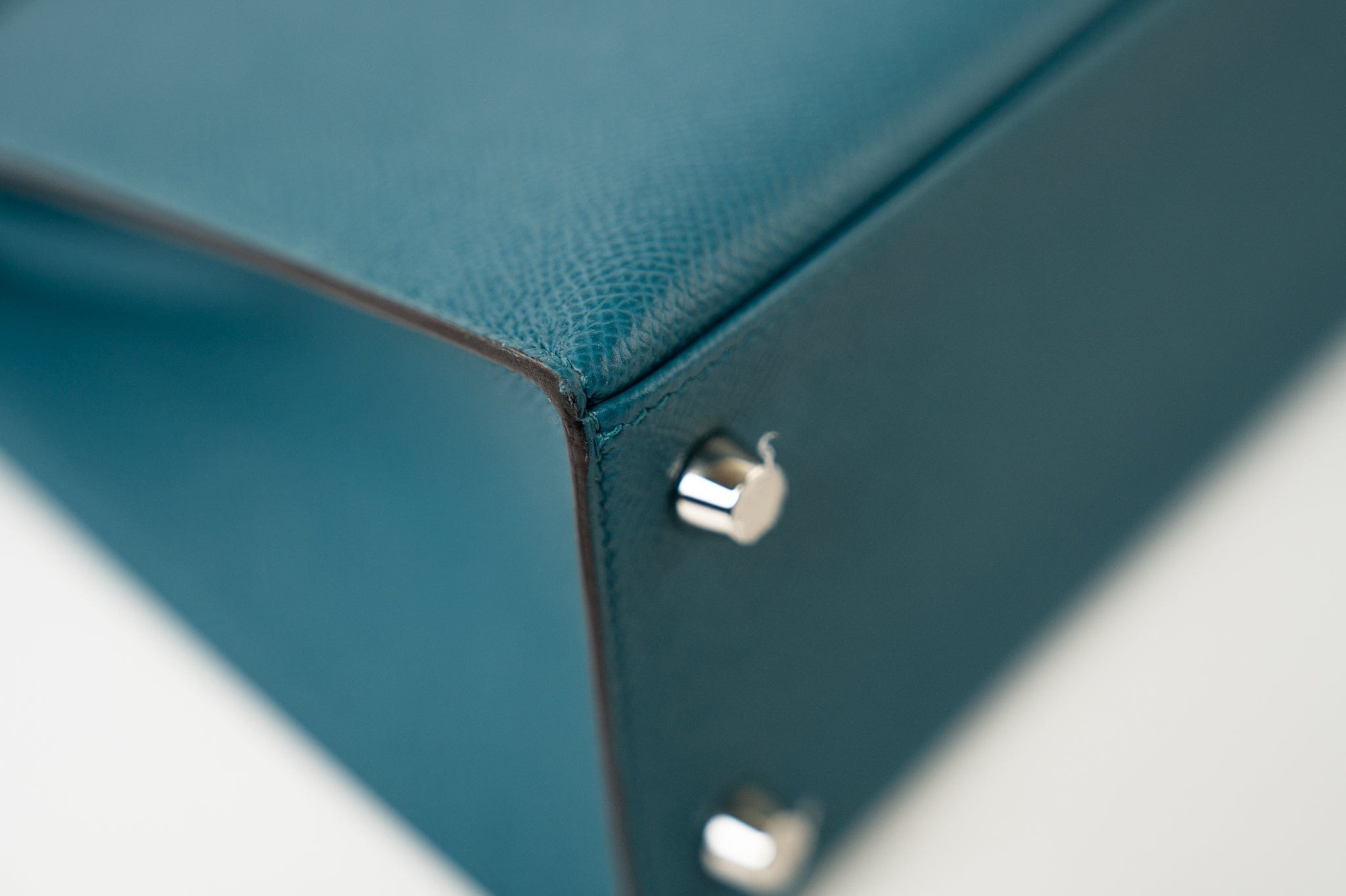 Hermes Handbag Blue Kelly Sellier 25 Vert Bosphore Veau Epsom Palladium Plated Hardware D Stamp - Redeluxe