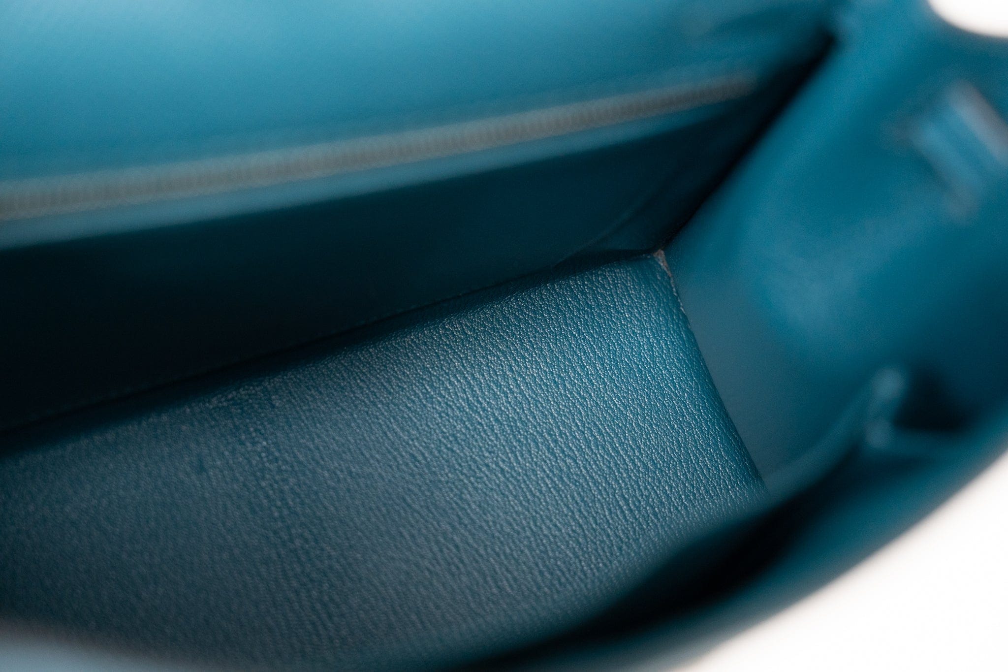 Hermes Handbag Blue Kelly Sellier 25 Vert Bosphore Veau Epsom Palladium Plated Hardware D Stamp - Redeluxe
