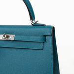 Hermes Handbag Blue Kelly Sellier 25 Vert Bosphore Veau Epsom Palladium Plated Hardware D Stamp - Redeluxe