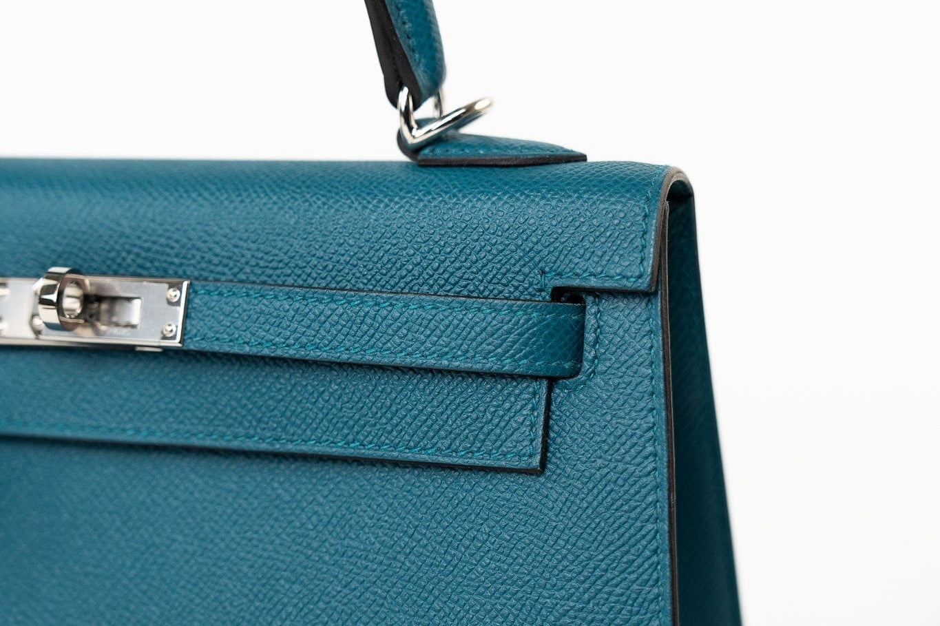 Hermes Handbag Blue Kelly Sellier 25 Vert Bosphore Veau Epsom Palladium Plated Hardware D Stamp - Redeluxe