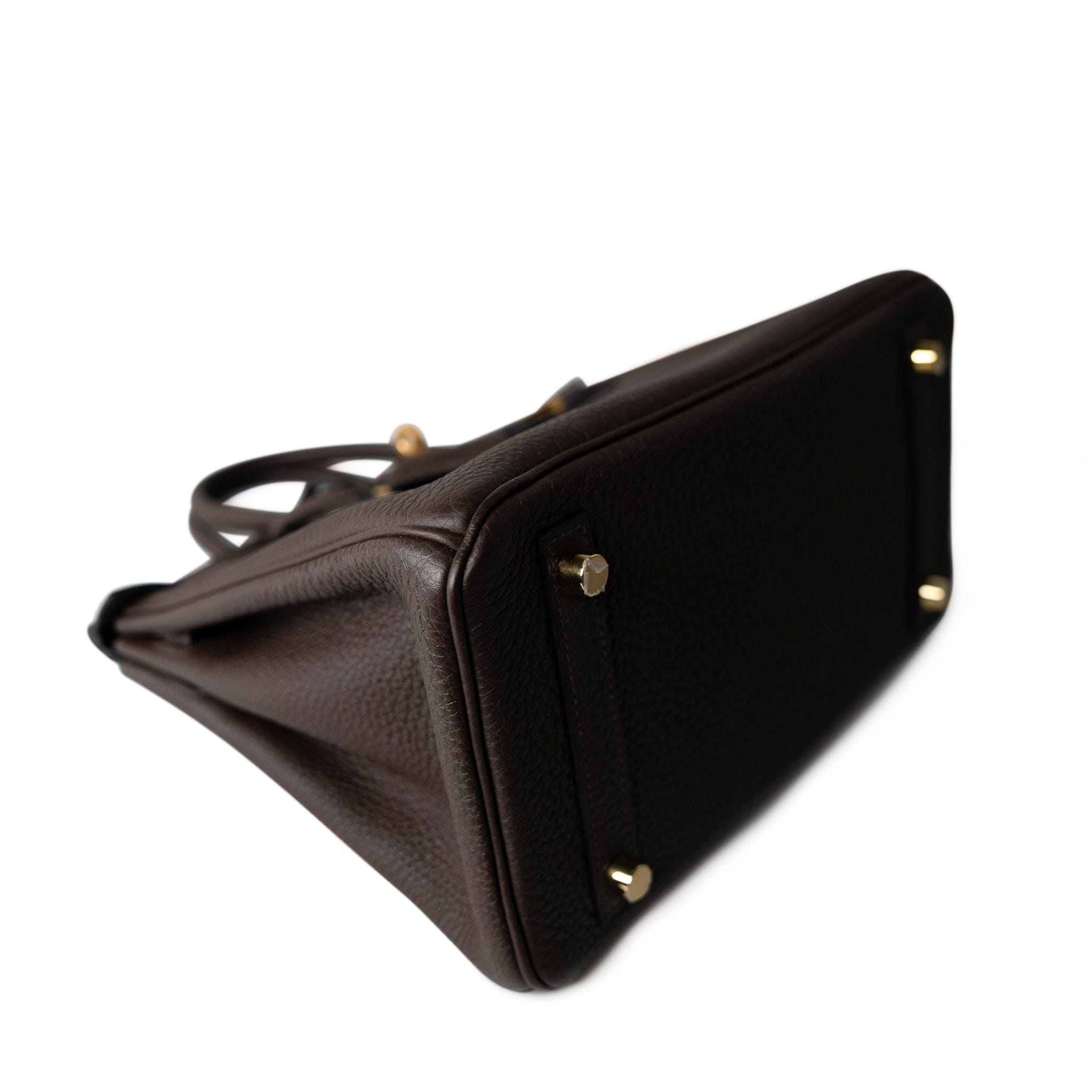 Hermes Handbag Brown Birkin 25 Ebène Veau Togo Leather Gold Plated Y Stamp - Redeluxe
