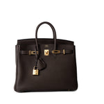 Hermes Handbag Brown Birkin 25 Ebène Veau Togo Leather Gold Plated Y Stamp - Redeluxe
