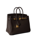 Hermes Handbag Brown Birkin 25 Ebène Veau Togo Leather Gold Plated Y Stamp - Redeluxe