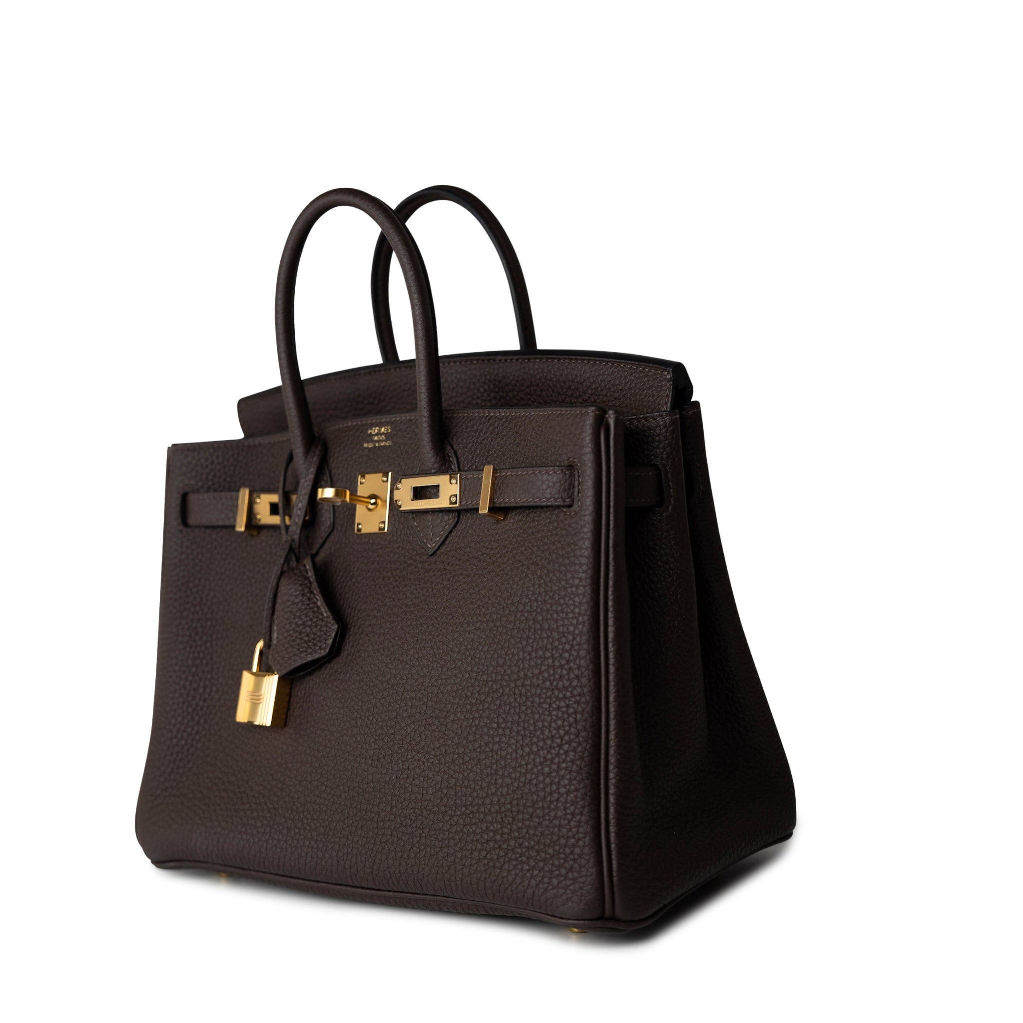 Hermes Handbag Brown Birkin 25 Ebène Veau Togo Leather Gold Plated Y Stamp - Redeluxe