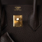 Hermes Handbag Brown Birkin 25 Ebène Veau Togo Leather Gold Plated Y Stamp - Redeluxe
