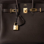 Hermes Handbag Brown Birkin 25 Ebène Veau Togo Leather Gold Plated Y Stamp - Redeluxe