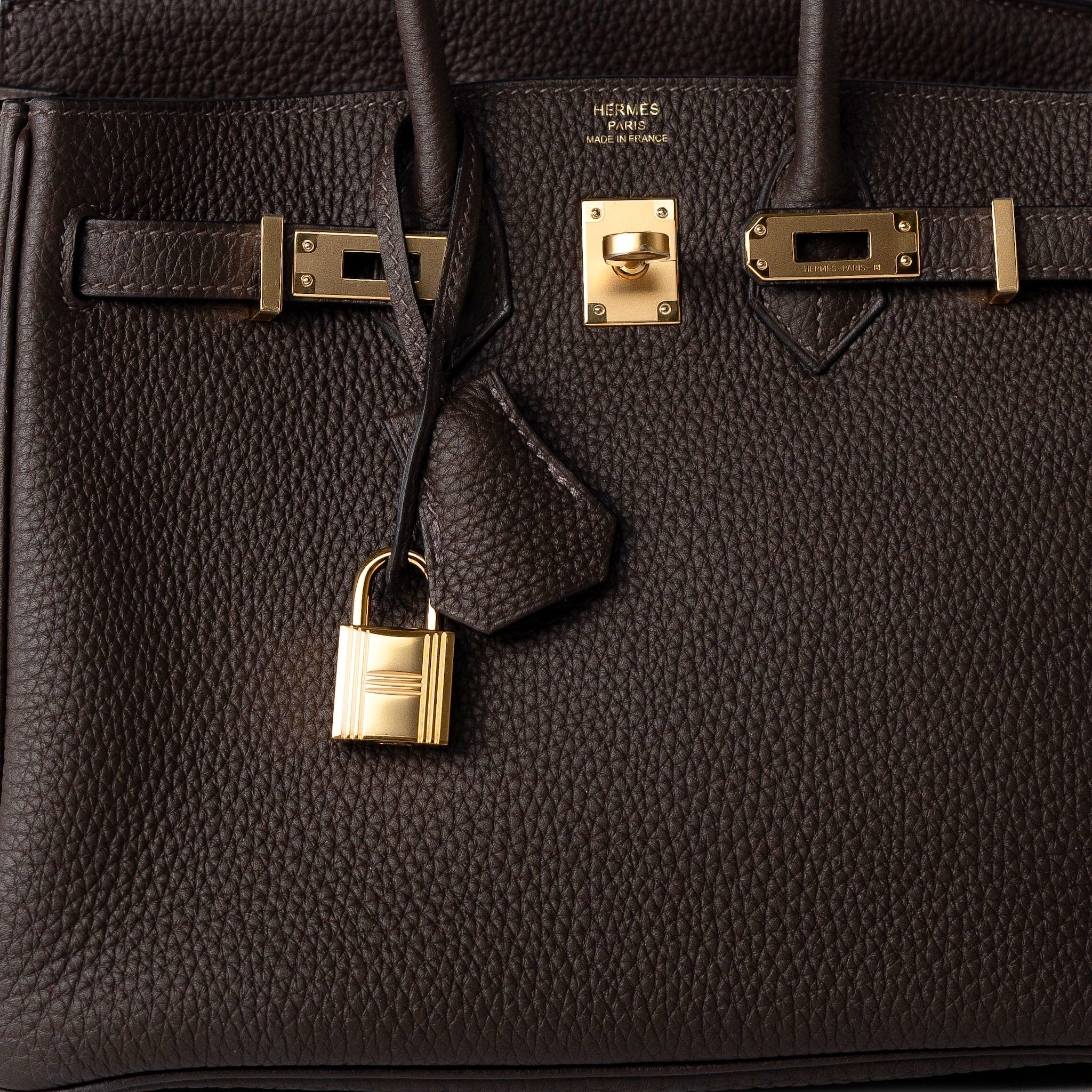Hermes Handbag Brown Birkin 25 Ebène Veau Togo Leather Gold Plated Y Stamp - Redeluxe